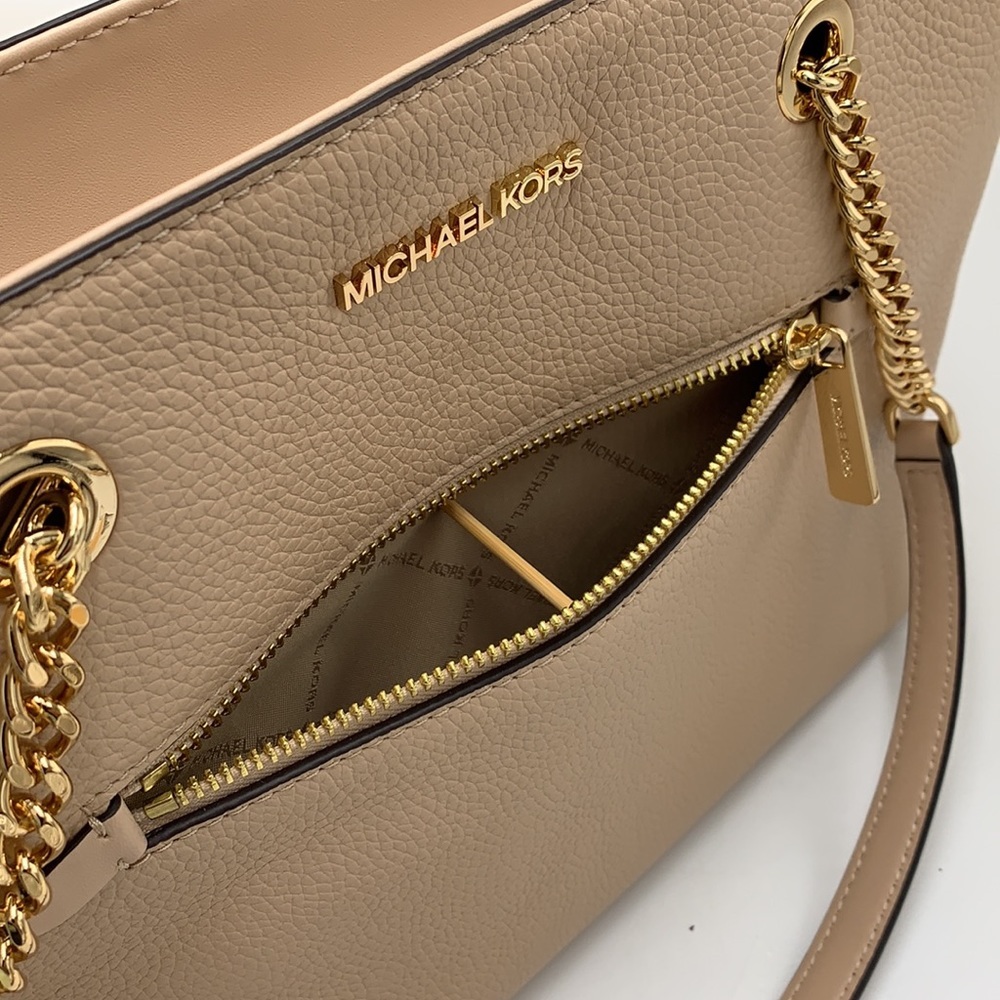 Michael Kors Jet Set Item Medium Front Pocket Shoulder Chain Tote BUFF COLOR - Picture 7 of 13